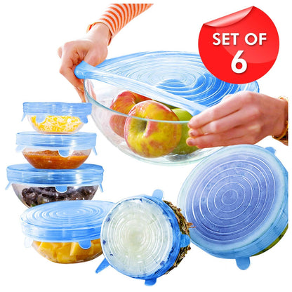 Silicone Stretch Lids | Pack of 6 | Reusable Bowl Covers | Multi‑Size Food Savers