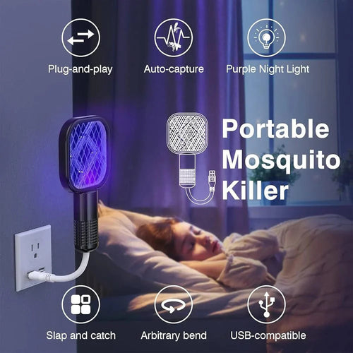 Powerful Electric Mosquito Killer Racket – USB Rechargeable Fly Swatter with Built-in UV Light