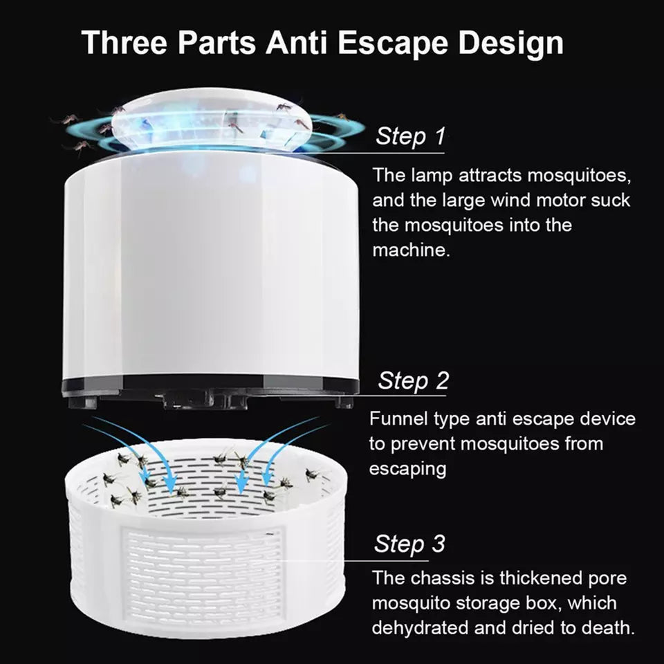 USB Powered Electric Mosquito Trap with Suction Fan | 360° UV LED Light Bug Zapper & Fly Killer | Eco-Friendly Chemical-Free Insect Repellent Lamp (Random Color)