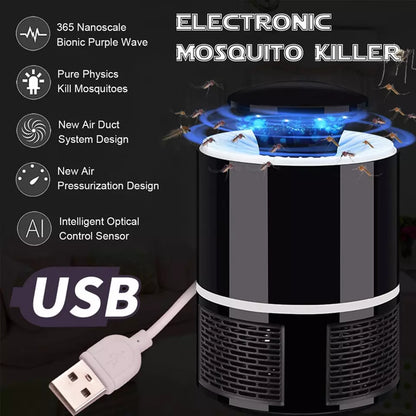 USB Powered Electric Mosquito Trap with Suction Fan | 360° UV LED Light Bug Zapper & Fly Killer | Eco-Friendly Chemical-Free Insect Repellent Lamp (Random Color)